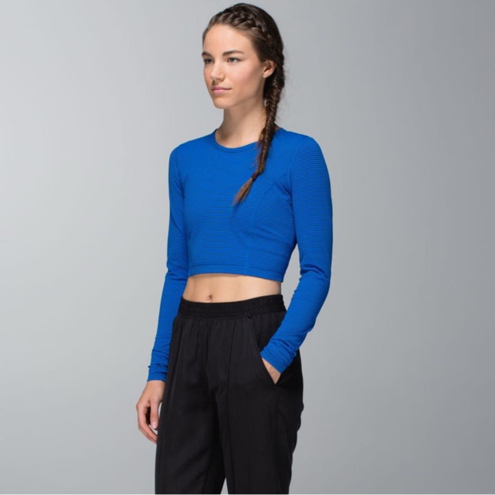 lululemon athletica Royal Blue Striped Long-Sleeve Cozy Crop Top size 4